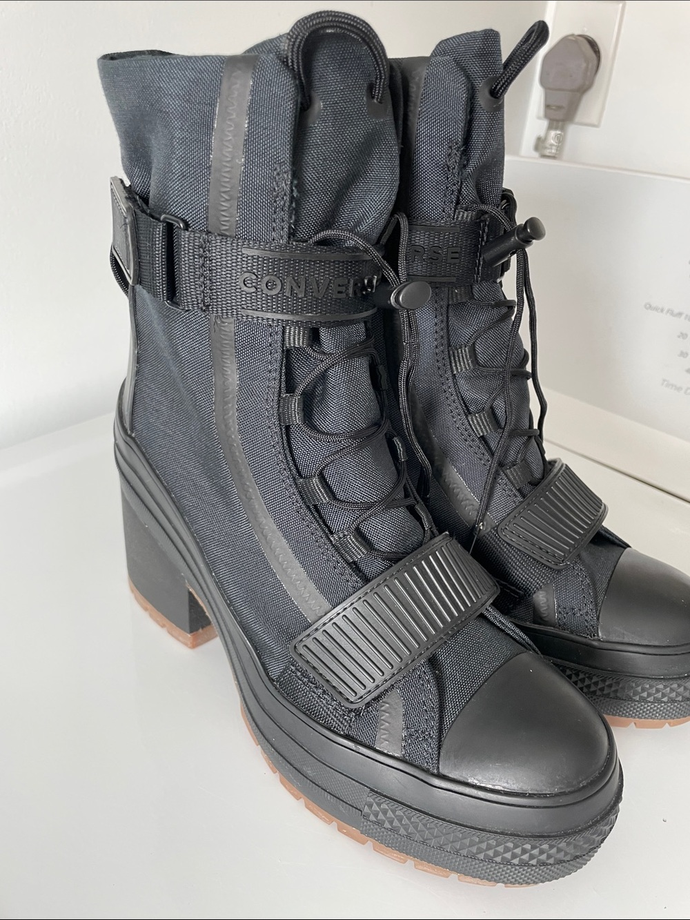 Converse Women's Black Chunky Platform Lace-Up Heeled Boots - Picture 2 of 6